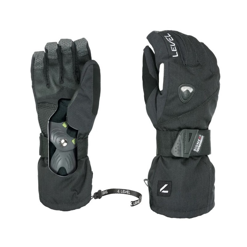 Level Fly schwarze Snowboardhandschuhe mit Handgelenkschutz