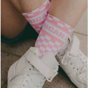 American Socks Pink Checkerboard mid high socks